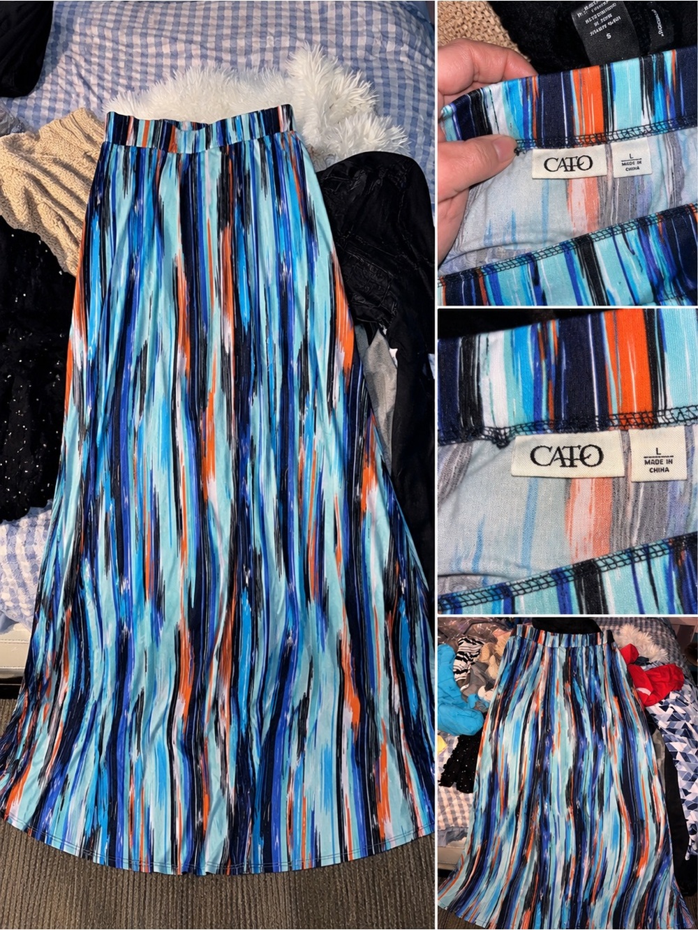 CATO-Blue/Orange Multi-Stripe Maxi-Skirt Fun Beach Style- LRG